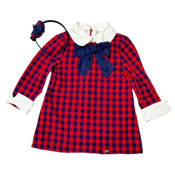 Pettigirl Plaid Holiday Dress with Headband Bow Size 3 - Picture 1 of 8